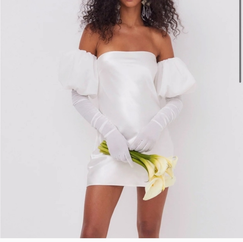 NWT $279 For Love & Lemons Hazel Mini Dress with Gloves White medium New
